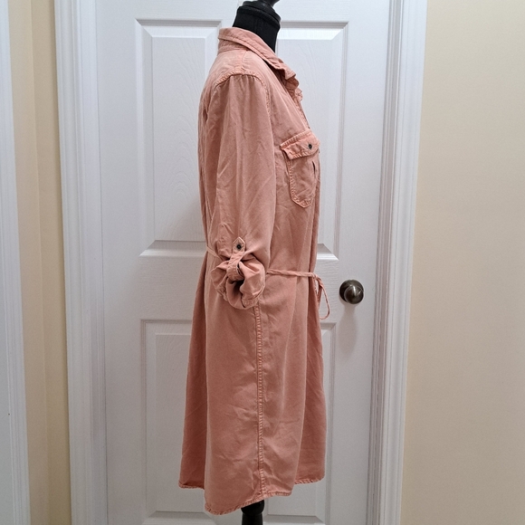 Parasuco Shirt Dress Women's Large Dusty Pink Peach Tencel Fabric Denim Look - Picture 2 of 11